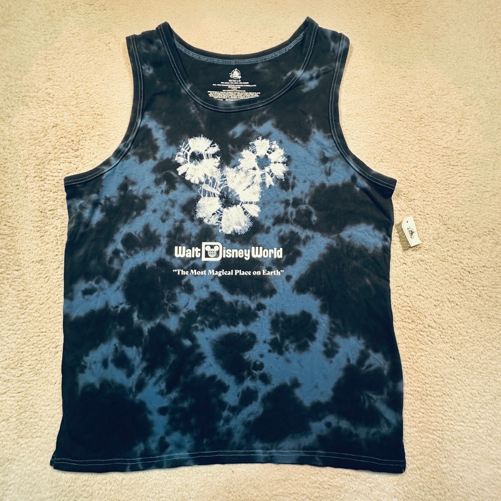 Disney Tank Top Mens Large Blue Tie Dye Mickey‎ Mouse Walt Disney World NWT